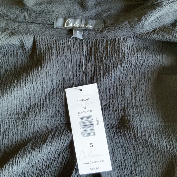 Calessa Black Multicolor Bohemian long sleeve embroidered button down shirt S - Picture 8 of 16